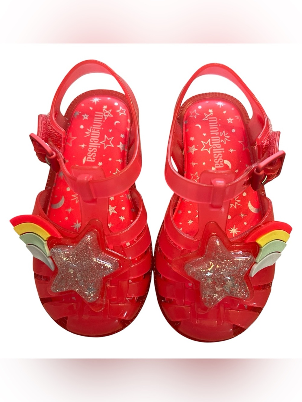 Mini Melissa Glitter Star Rainbow Jelly Sandals - Size 7